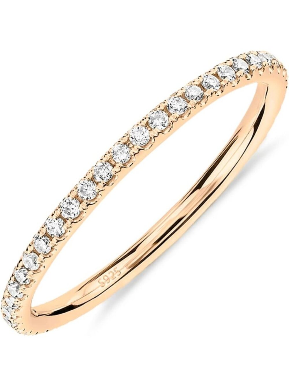 925 Sterling Silver Women's Wedding Band, 14K Gold Plated CZ Engagement Ring